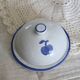 Small vintage white earthenware butter bell – Blue apple motif