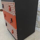 Vintage chest of drawers on wheels with three drawers in faux leather and fabric - Bouto