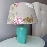 Vintage ceramic table lamp with 80s fabric lampshade