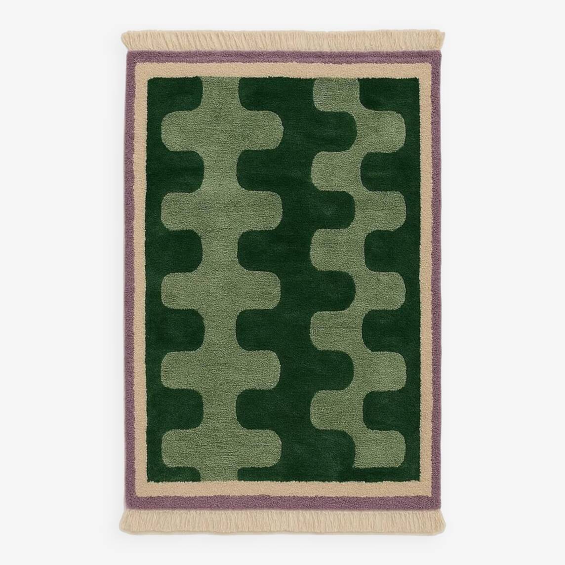 Tapis vert ondulé en laine Beni Ourain, 150/250cm
