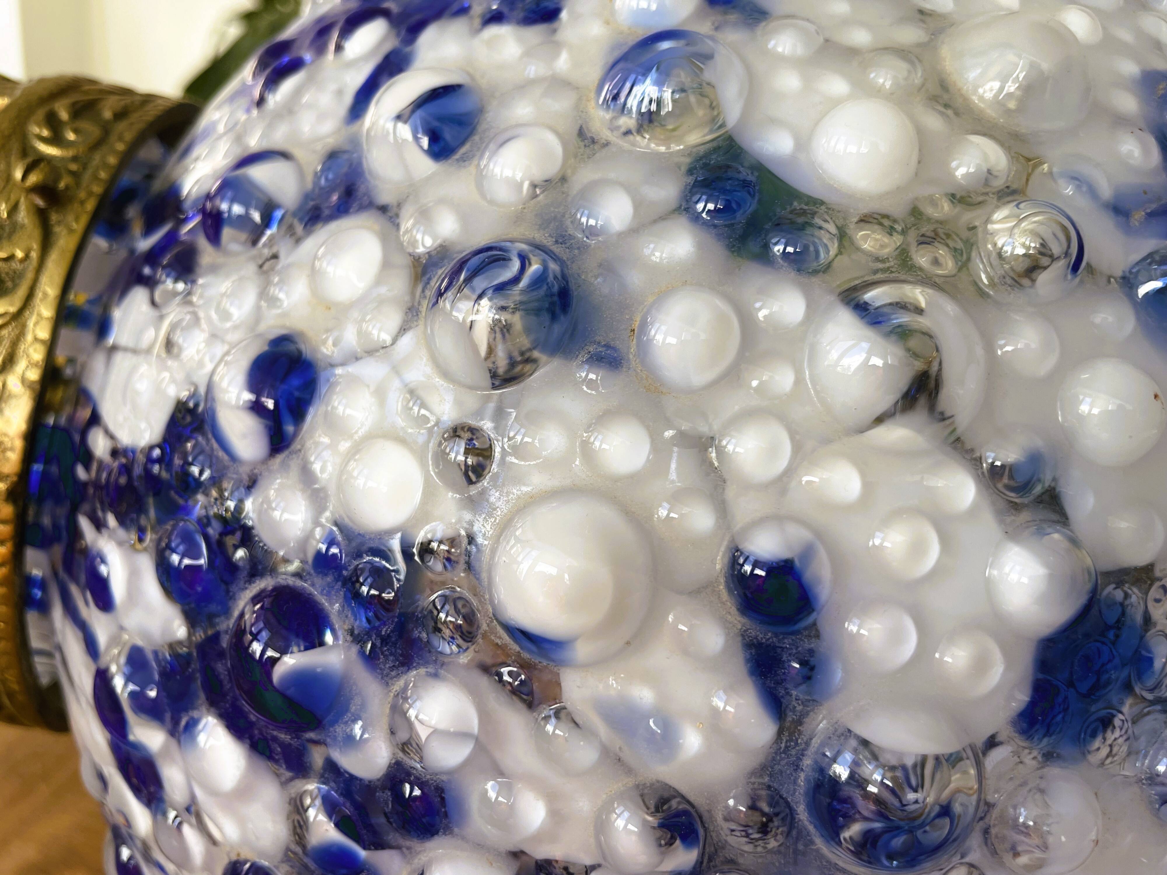 Giant blue  Art Glass chandelier with bronze crown