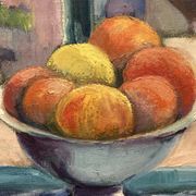 Leray, "In Front of the Window", fauvist still life, oil on canvas