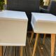 Pair of vintage oak compass leg bedside tables / duo white chic