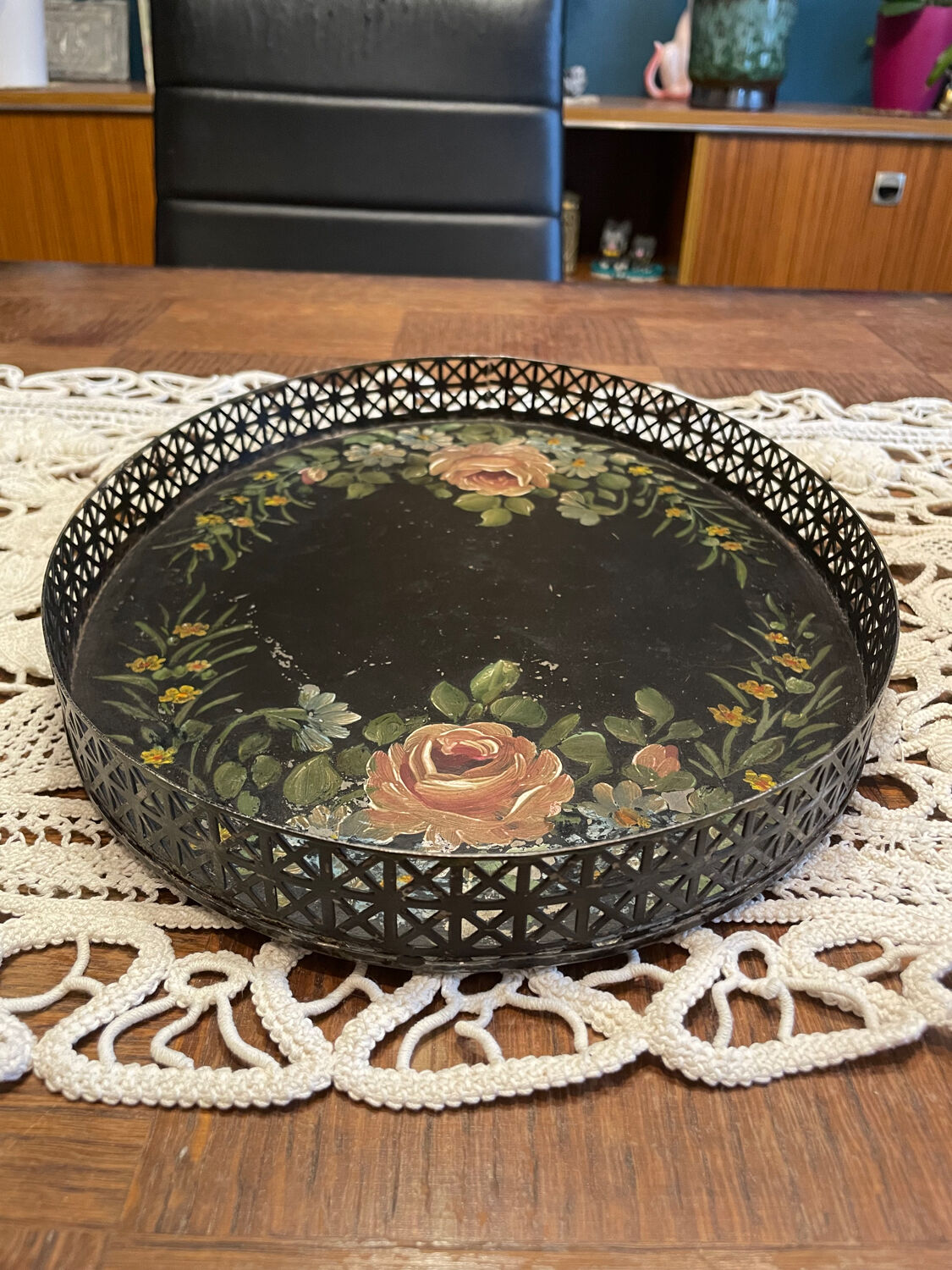 Oval painted tin tray Napoleon III