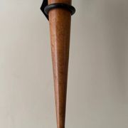 Large set of vintage modernist candle holders in iron and wood, in 2 pieces.