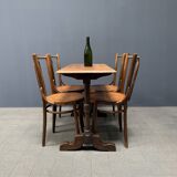 Table de bistrot ancienne française avec plateau en bois d'orme clair