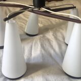 Scandinavian 5-light teak and opaline chandelier