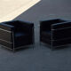 Pair of modernist brown leather armchairs
