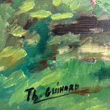 Old oil painting on panel exotic expressionist landscape signed
