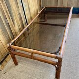 Large bamboo and smoked glass coffee table