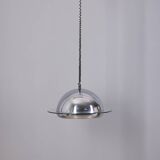 VINTAGE 1970S CHANDELIER IN CHROME-PLATED METAL AND GLASS, ITALIAN DESIGN