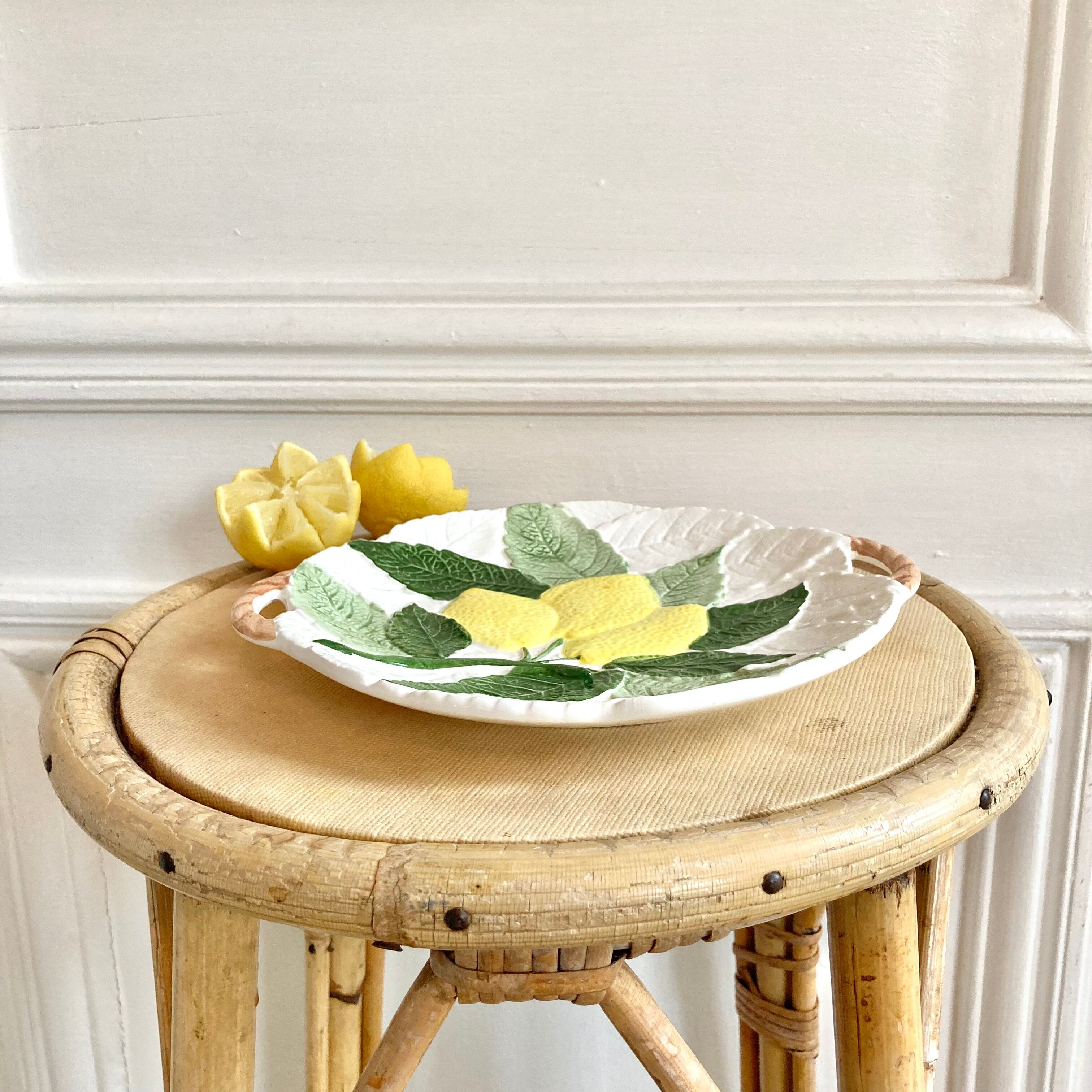 Plat à biscuits barbotine décor citrons