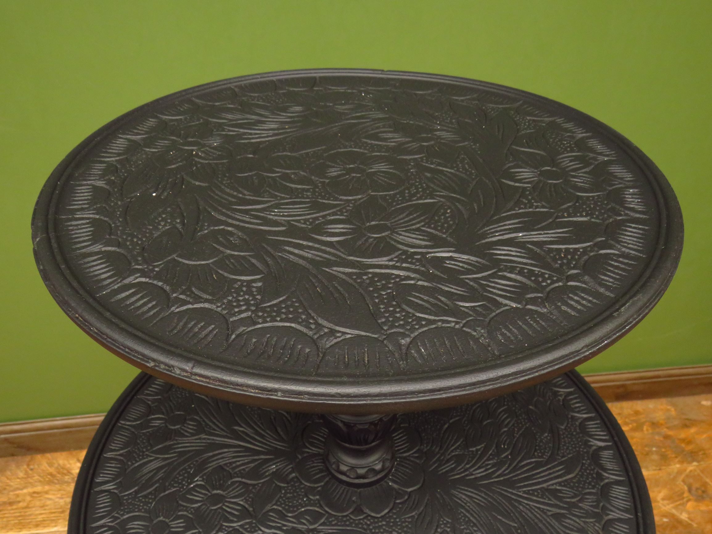 Antique black painted tiered stand