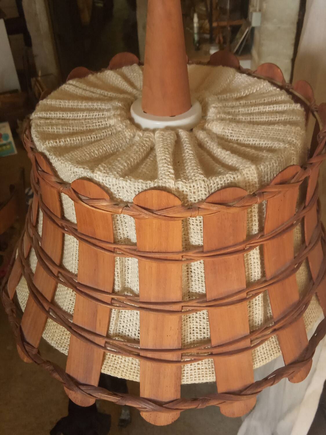 Scandinavian teak pendant light, made in the GDR, 1960s