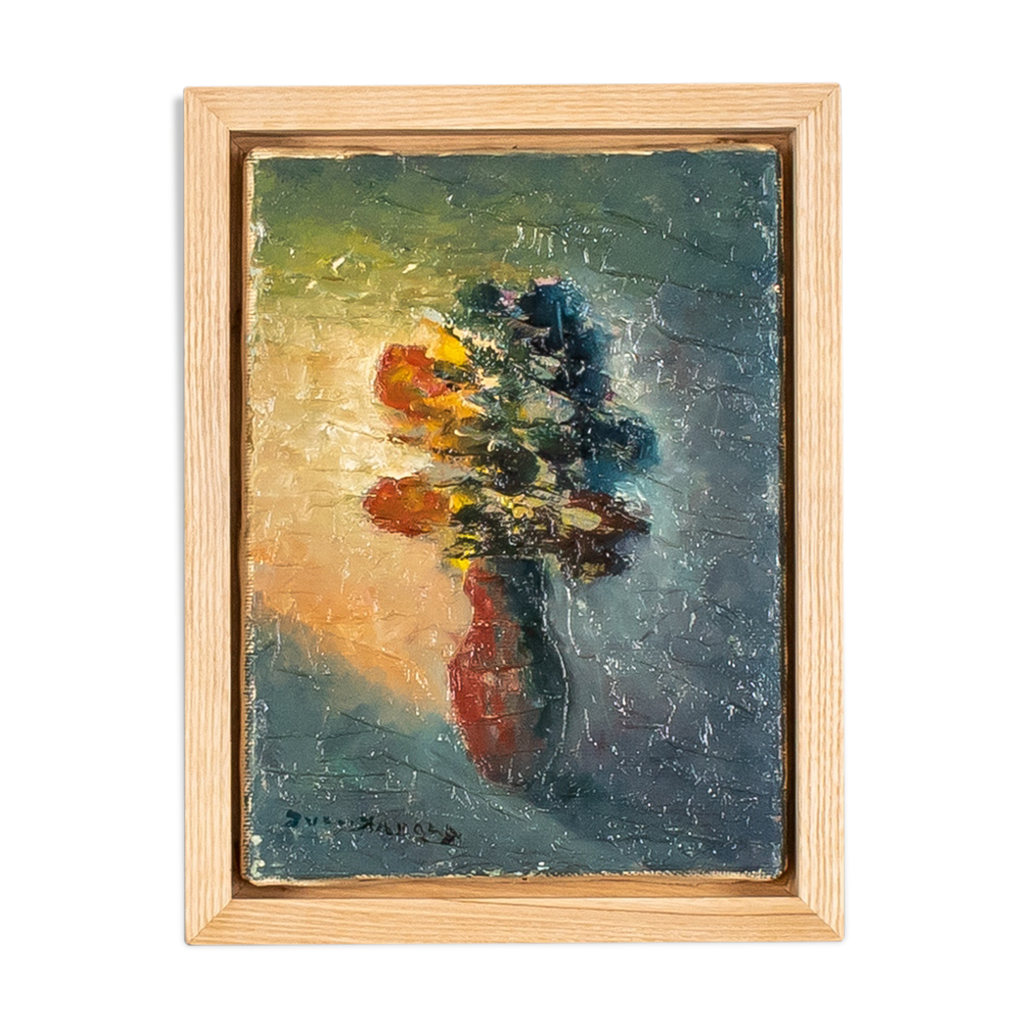 Expressionistic still life with flowers, oil on canvas, 20 x 26cm