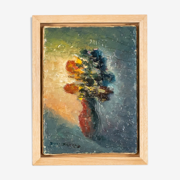 Nature morte expressionniste aux fleurs, huile sur toile, 20 x 26cm
