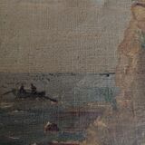 Painting oil on canvas seascape with castle