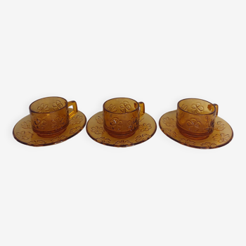 Set of 3 vintage amber cups