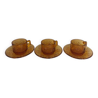 Lot de 3 tasses ambré vintage