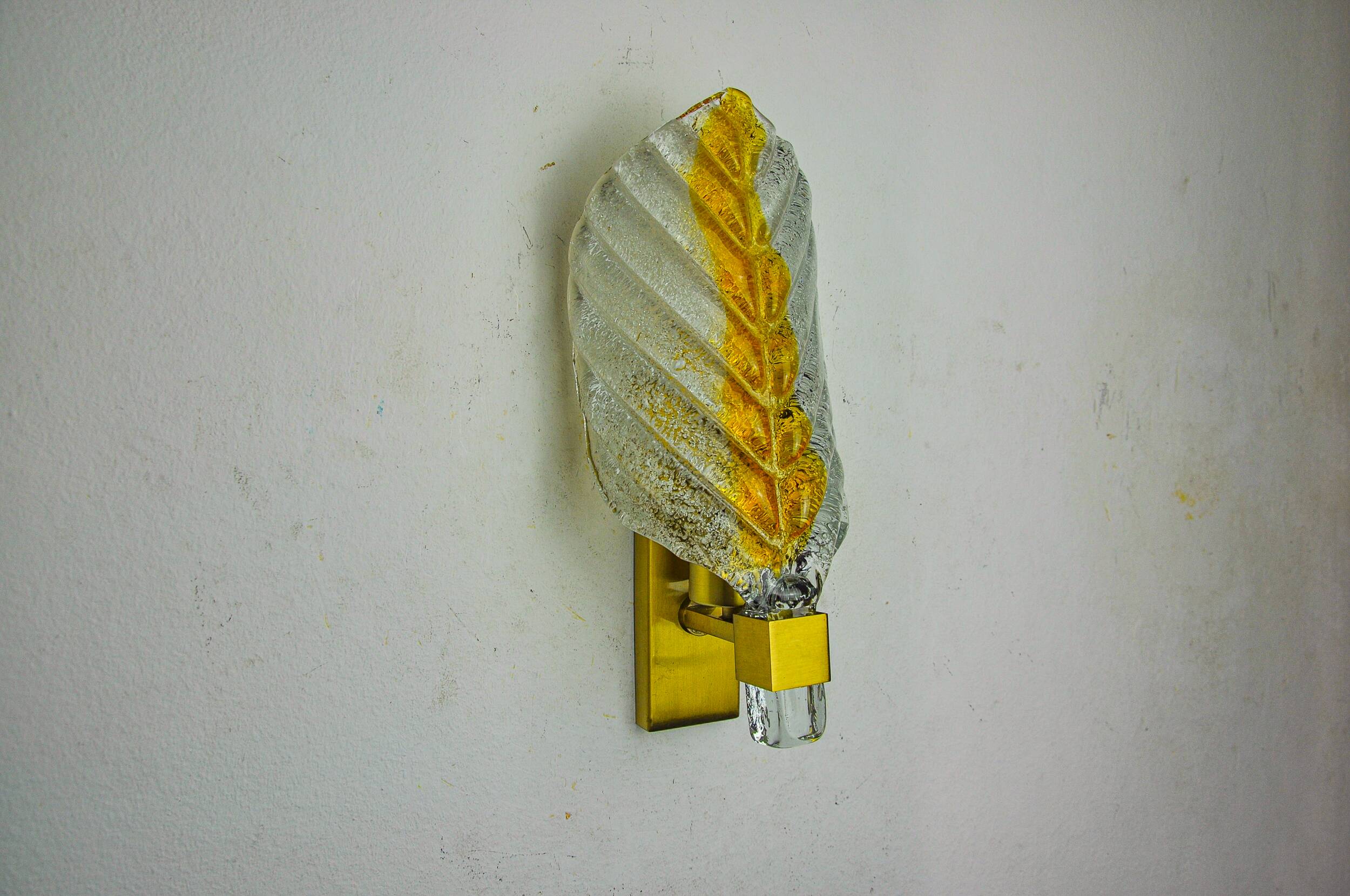 Recessed "leaf" wall light by Mazzega, orange frosted Murano glass, Italy, 1970