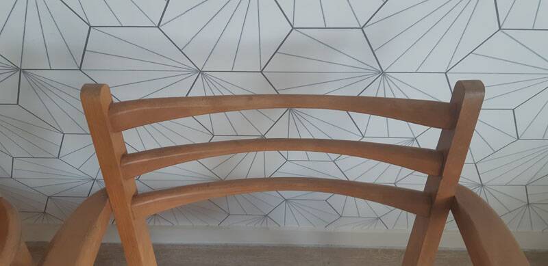 Pair of 1950s compass leg armchairs.