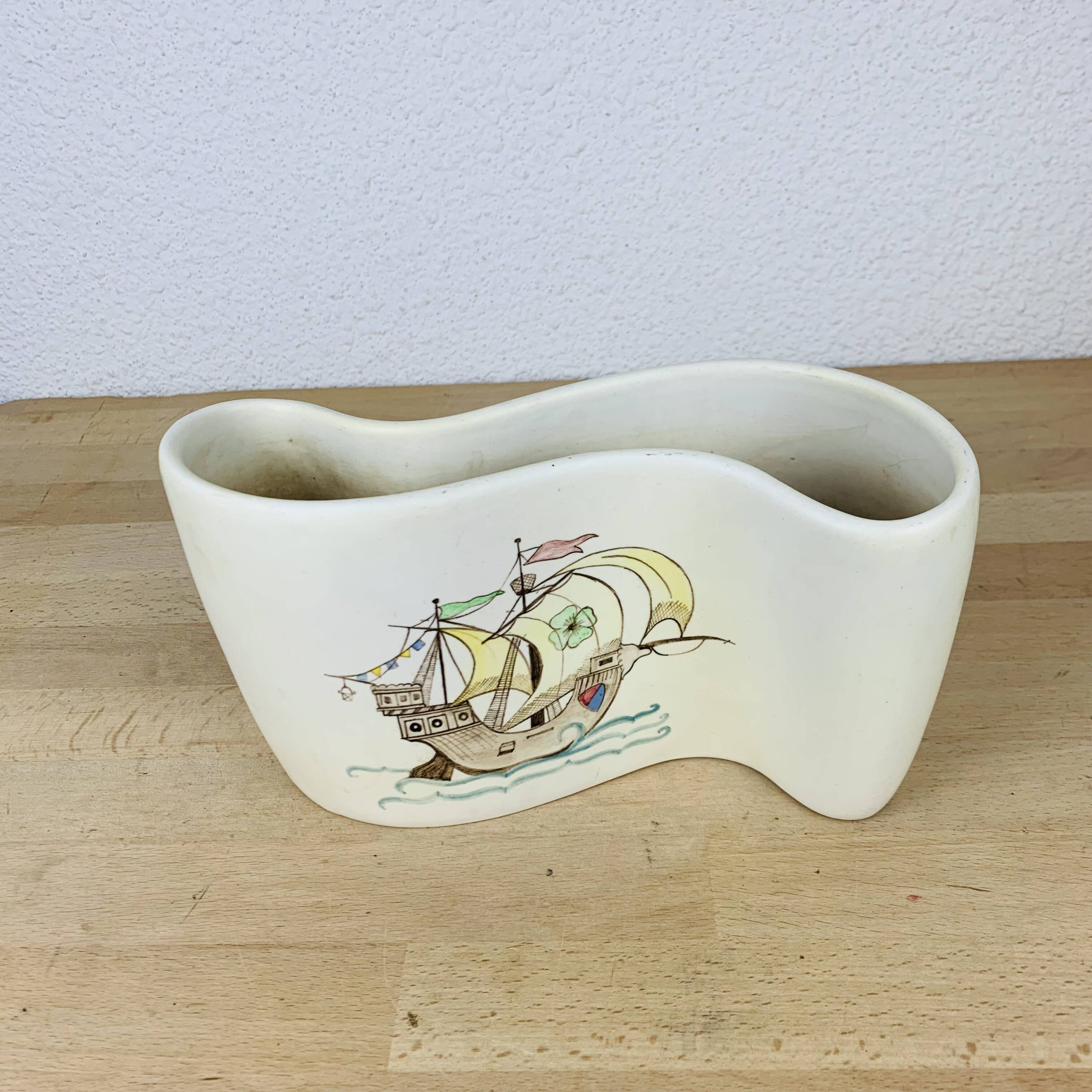 Ceramic vase Keramos Torino boat 60s