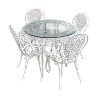 Garden furniture in white wrought iron and beveled glass early twentieth century