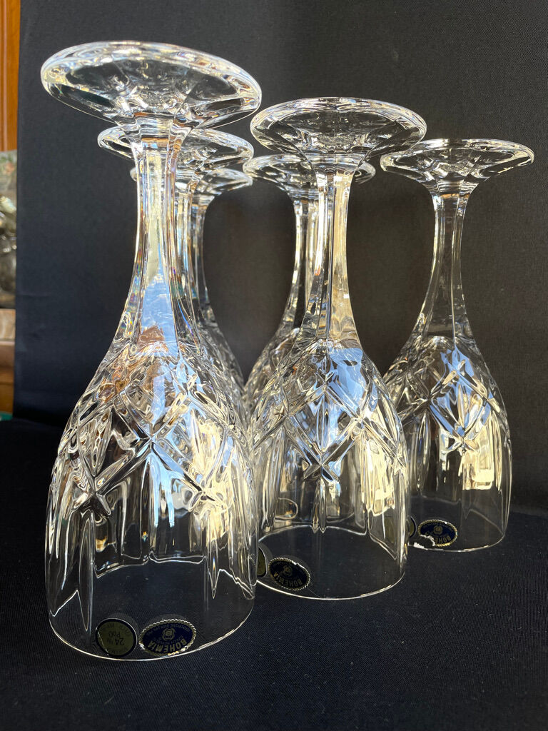 Bohemia - glasses on foot (6) - Modern mid-century - Lead crystal 24% Pbo