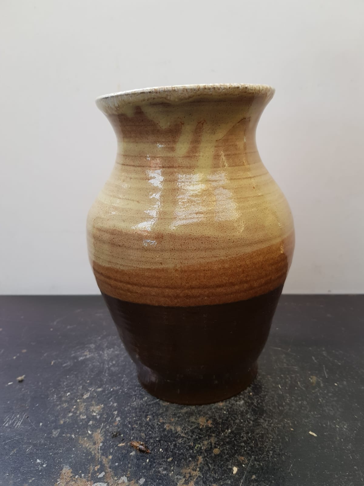 Vase Soulaines Dhuys royer enamelled stoneware brown beige vintage