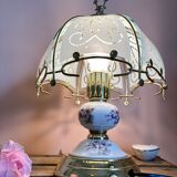 Lampe dorée pied porcelaine style tiffany