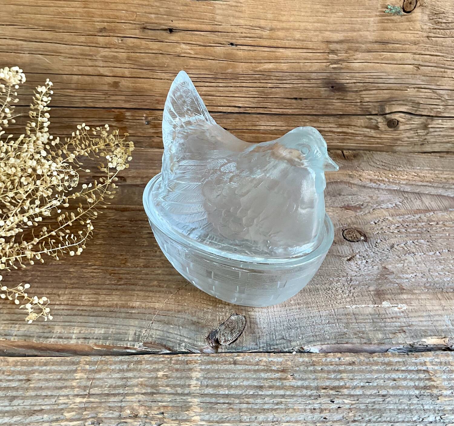Vintage glass Hen sugar bowl