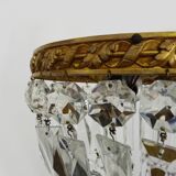 Old crown ceiling light with 3 lights, half basket with glass pendants.