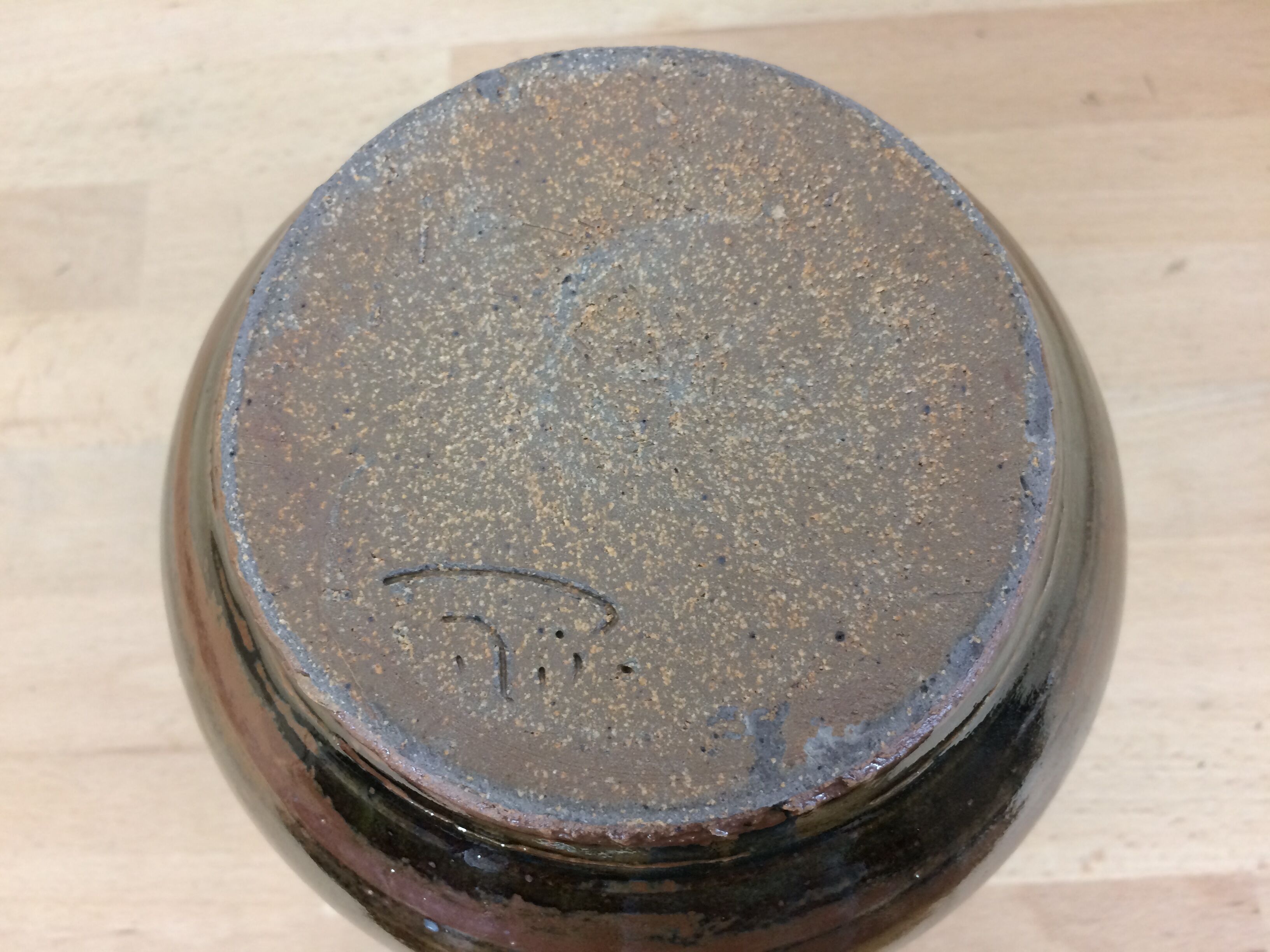 Blue flamed sandstone vase signed