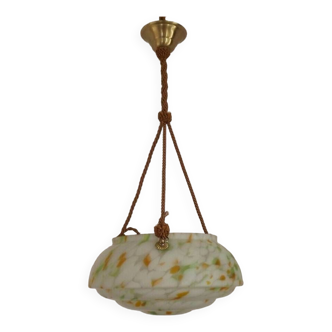 French art deco hanging pendant ceiling light marble effect art glass shade 4628