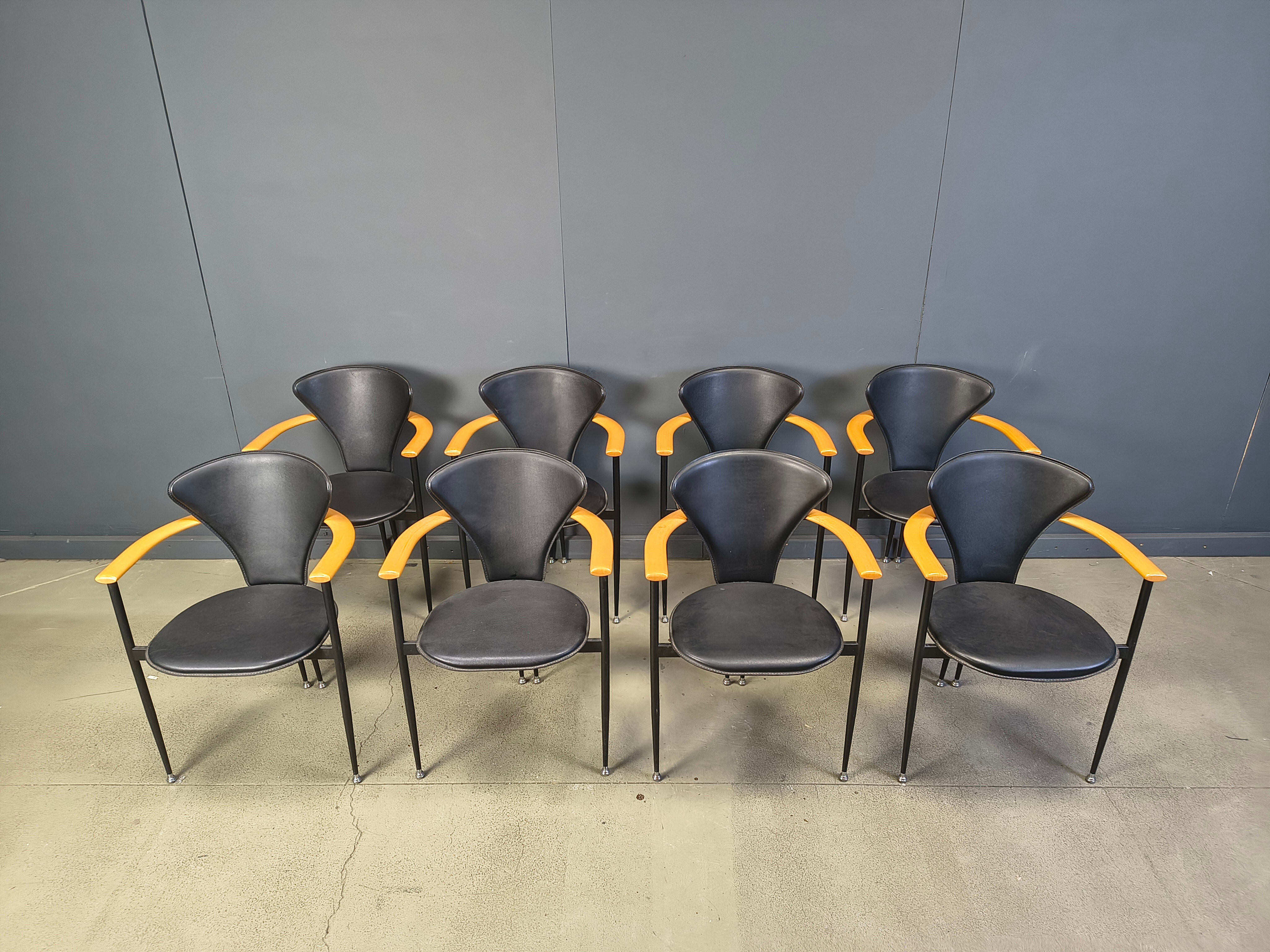 Vintage leather armchairs by Arrben Italy, 1980s - set of 8