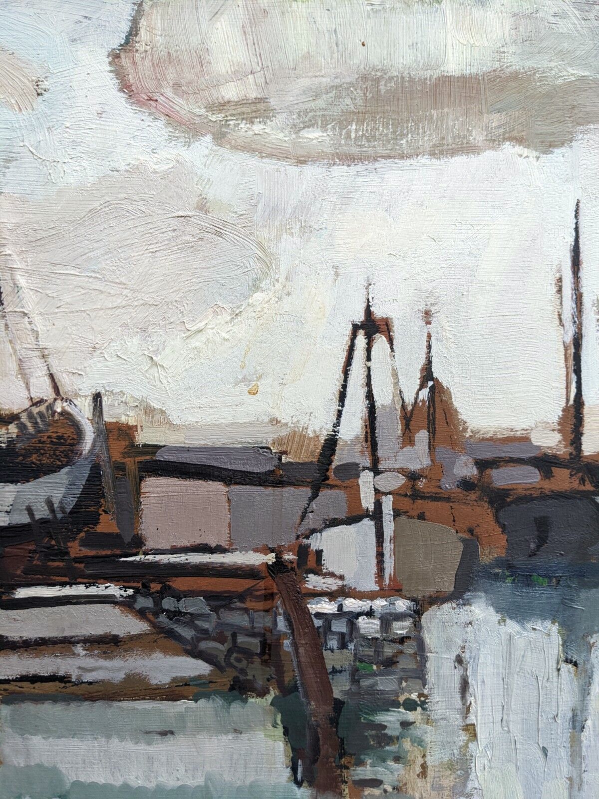 Mid-Century Modern "Out at Sea" Swedish Vintage Coastal Landscape Oil Painting, Framed