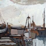 Mid-Century Modern "Out at Sea" Swedish Vintage Coastal Landscape Oil Painting, Framed