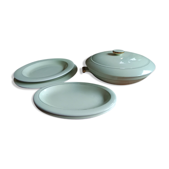 Vegetable dish with 2 platters and 2 small dishes, Salins earthenware, pale green Opaceline