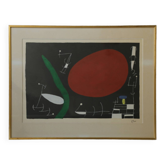 Joan Miró, Soleil et Étincelles, Lithographie couleur, années 1960, Encadrée
