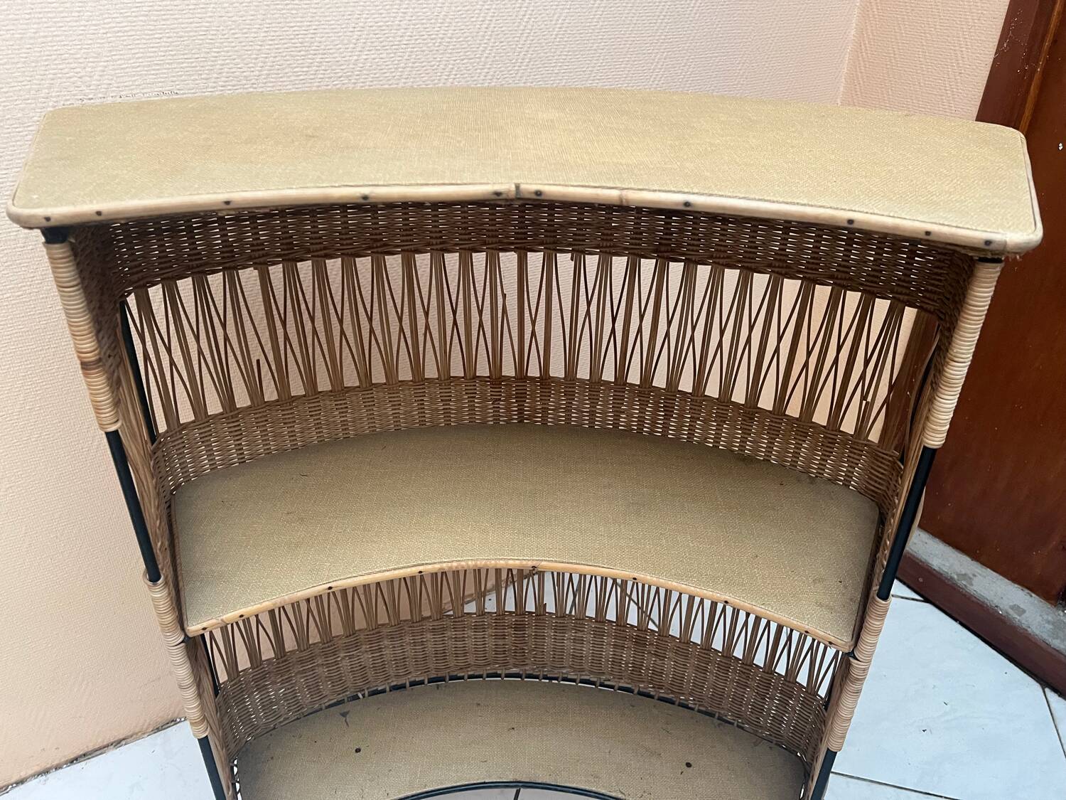 Vintage rattan and metal bar, 60s