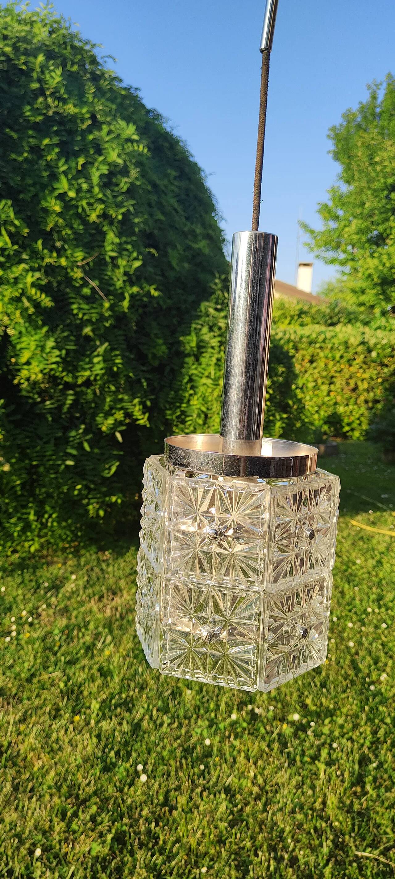 Vintage 1960s ceiling lamp, Venice, Crystal/steel