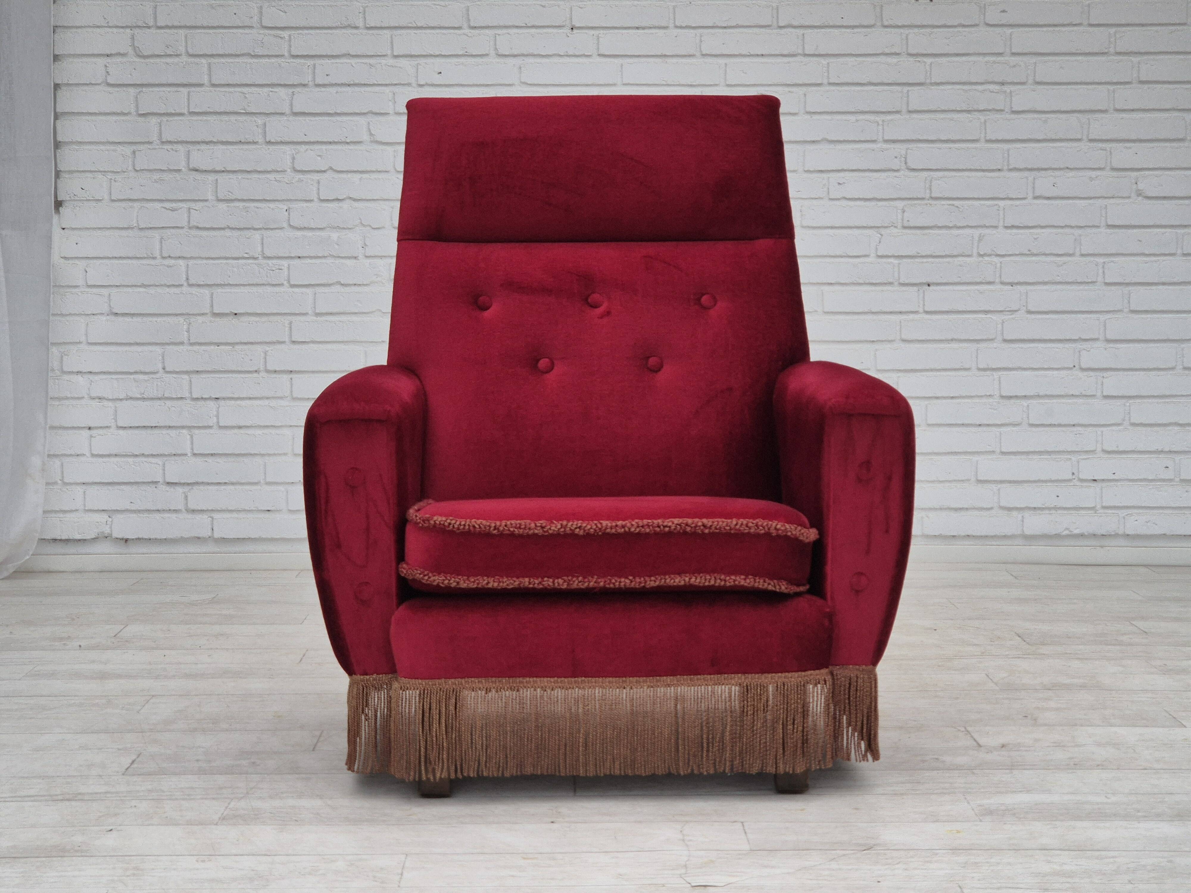 1970s, Danish highback armchair, original condition, red furniture velour.