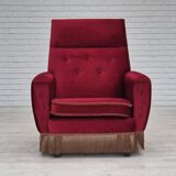 1970s, Danish highback armchair, original condition, red furniture velour.