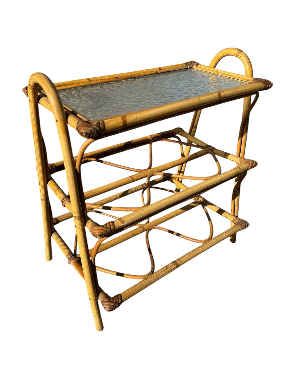 Rattan and glass shelf from the 50s