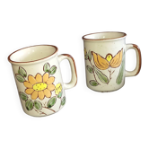 set of 2 vintage bohemian chic stoneware mugs