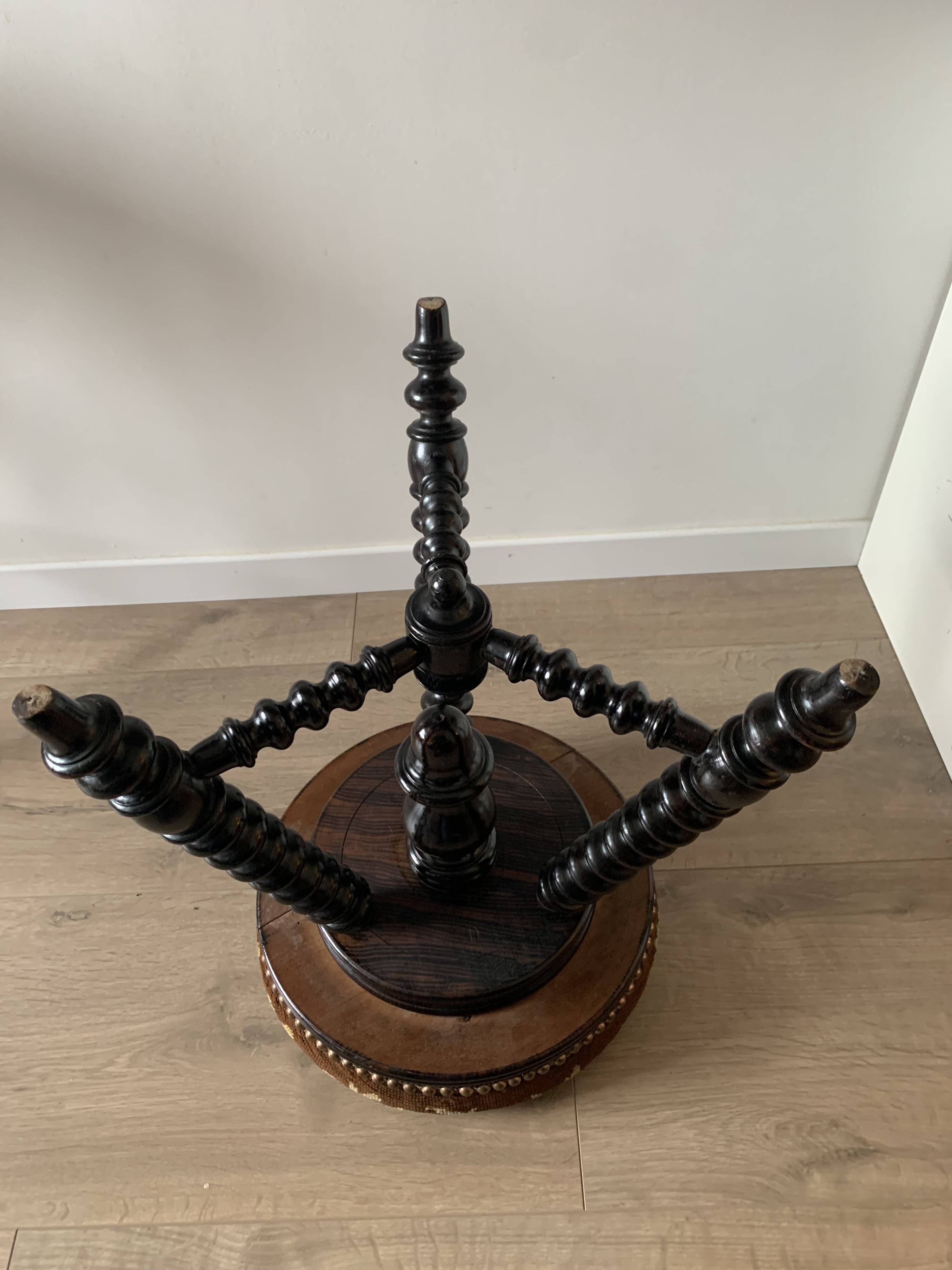 Antique Vintage Wooden Napoleon III Piano Stool