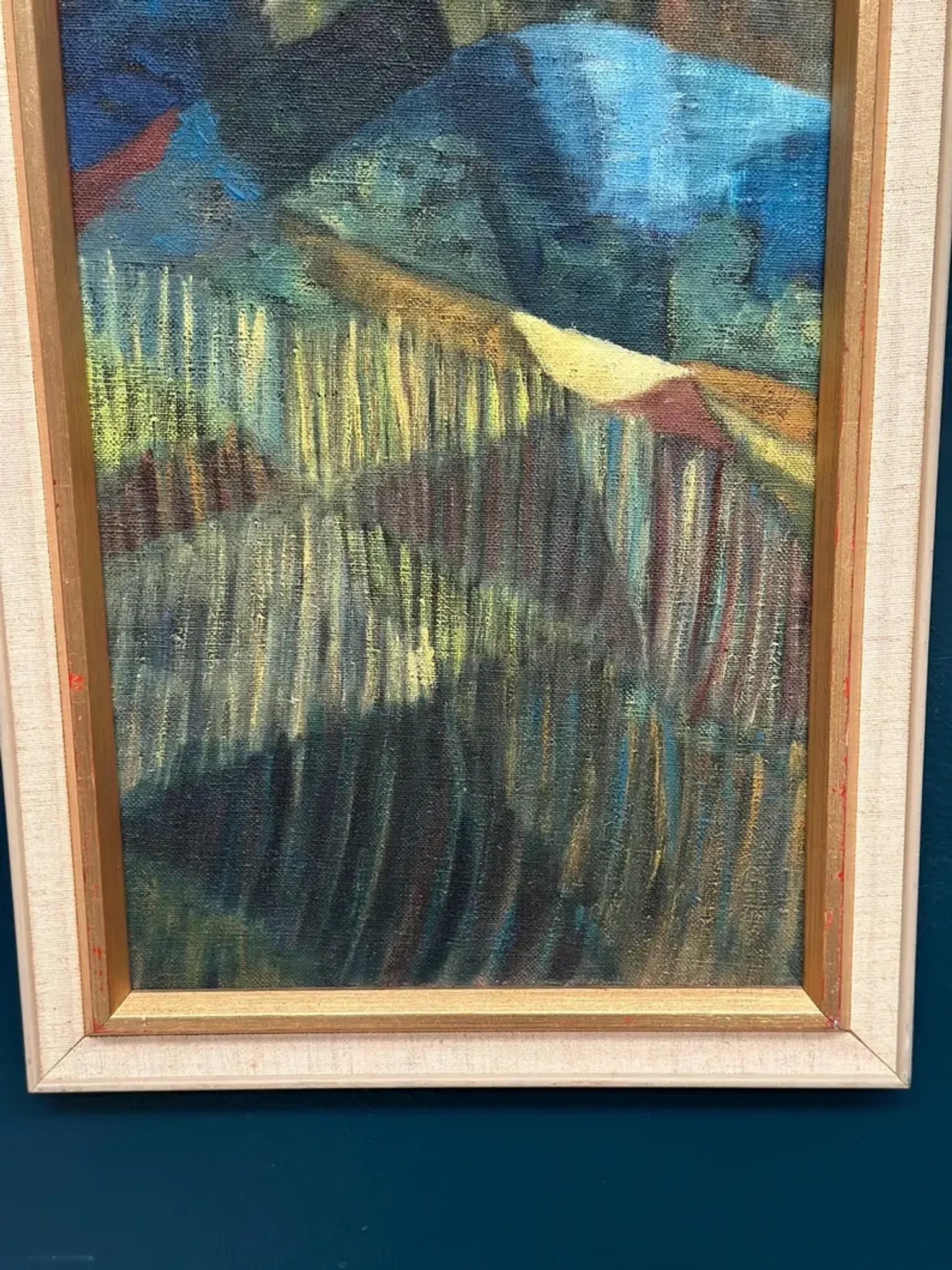 Large Original Swedish Oil on Canvas – “Cubist Landscape” by Kjell Lindberg – Signed – Vintage & Framed