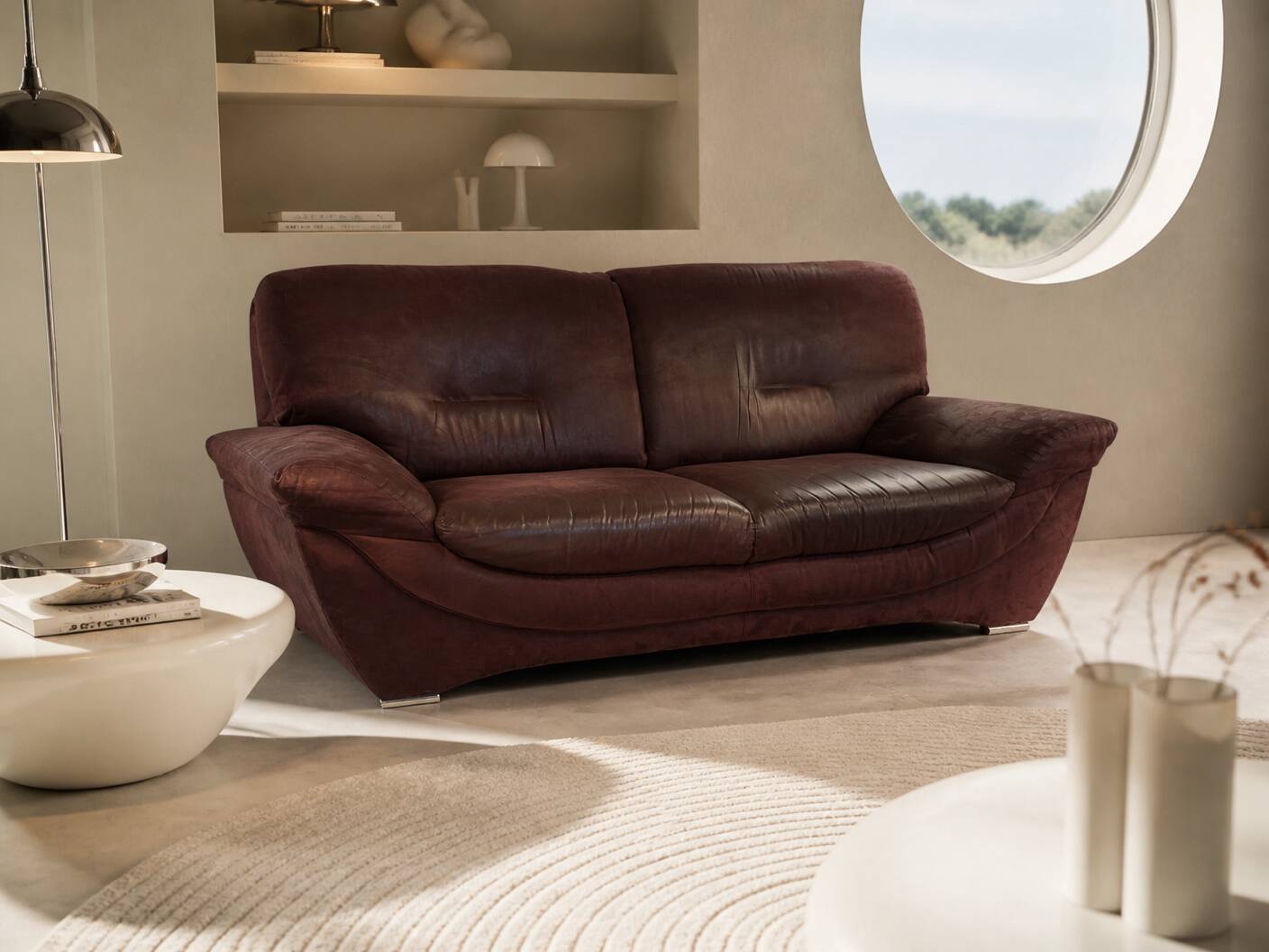 Vintage brown nubuck leather 2-seater sofa "Charisma" – 1980s