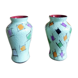 Set of Two Vintage Fat Lava Hand-painted Ceramic Vases by Bay Keramik - West Germany - 1960s