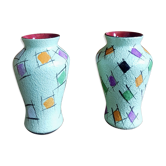 Ensemble de deux vases en céramique vintage fat lava peints à la main par Bay Keramik - Allemagne de l’Ouest - Années 1960